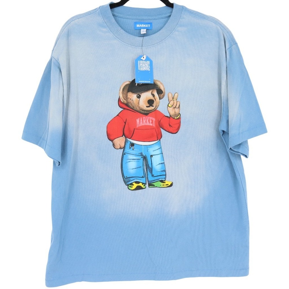 Market Fit Check Bear T-Shirt Men's Size L Light Blue Ombre Cotton Tee NWT